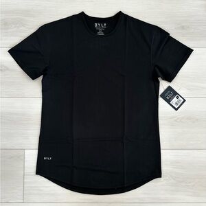 NEW BYLT premium basics drop cut signature black scallop hem tee sz L